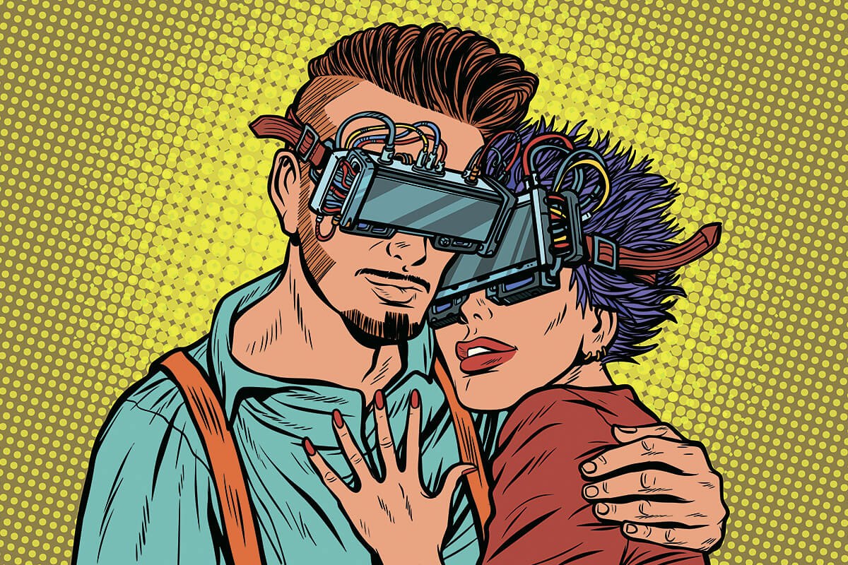 Picture of a romantic couple wearing virtual glasses