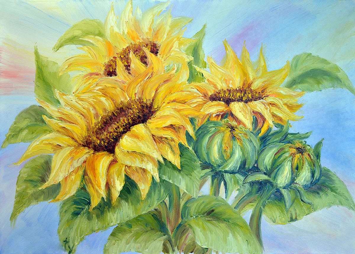 Original painting with yellow sunflowers