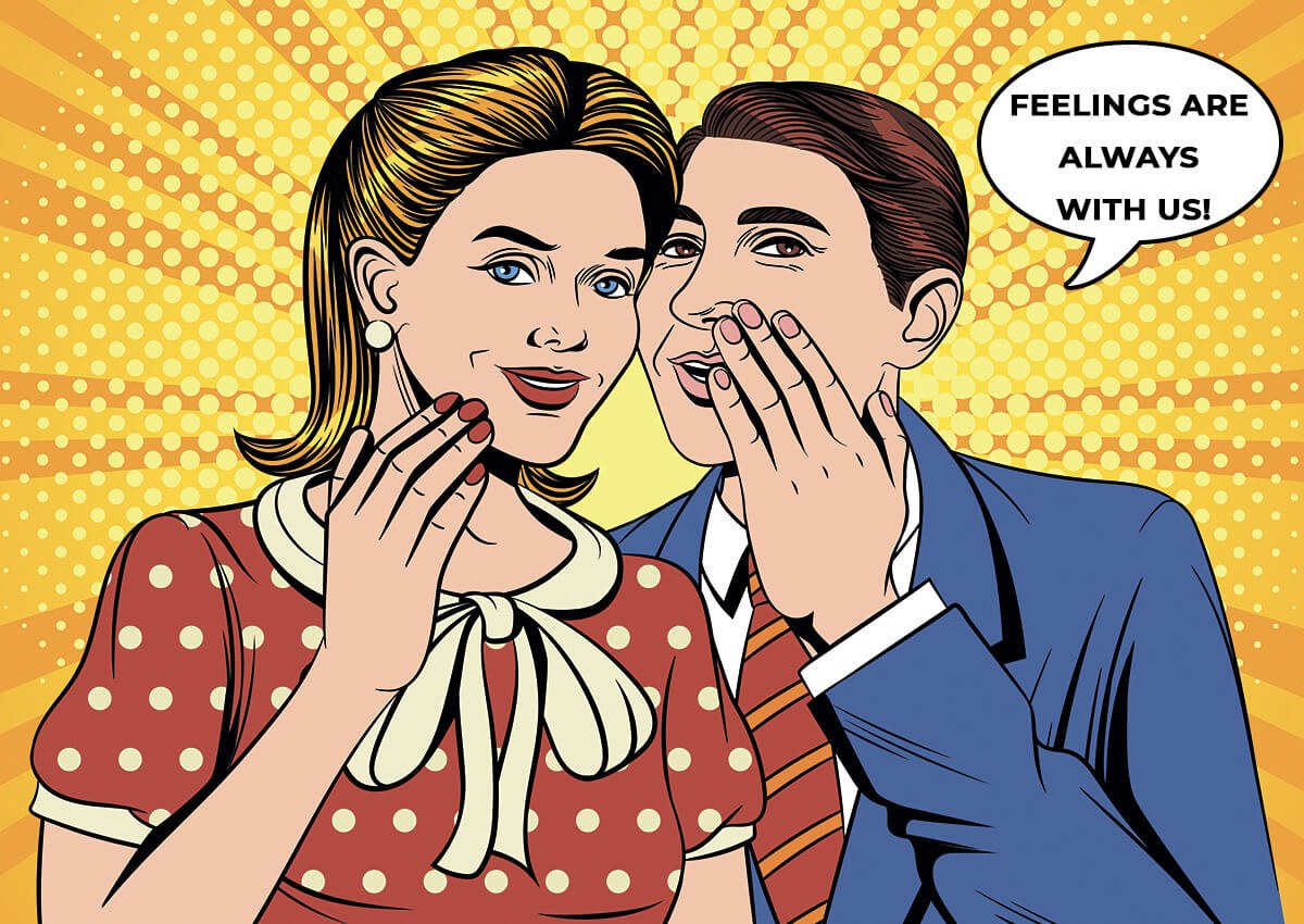 Man whispers to woman about strong feelings