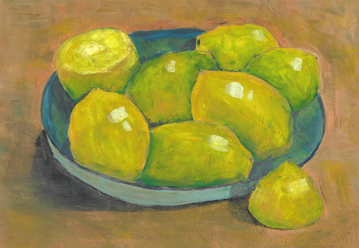 Original painting lemons in a plate