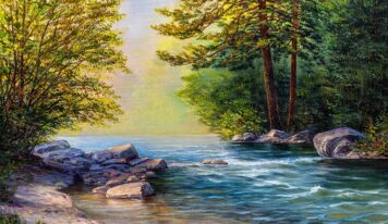 Oil Paintings by the River in the Forest