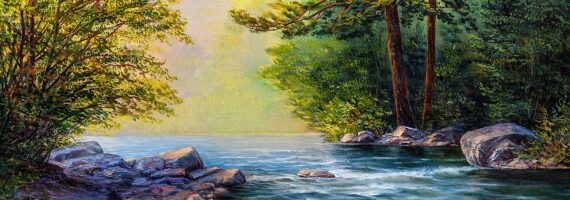 Oil Paintings by the River in the Forest