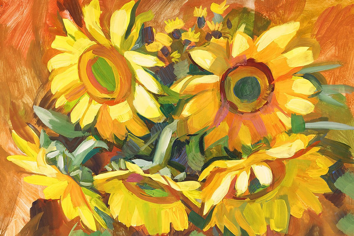 Painting with bright sunflowers