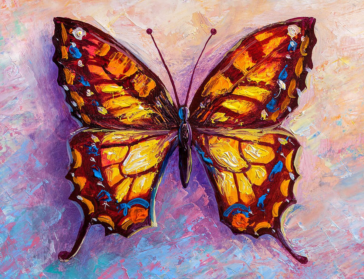 Romantic painting orange butterfly with a yellow tint