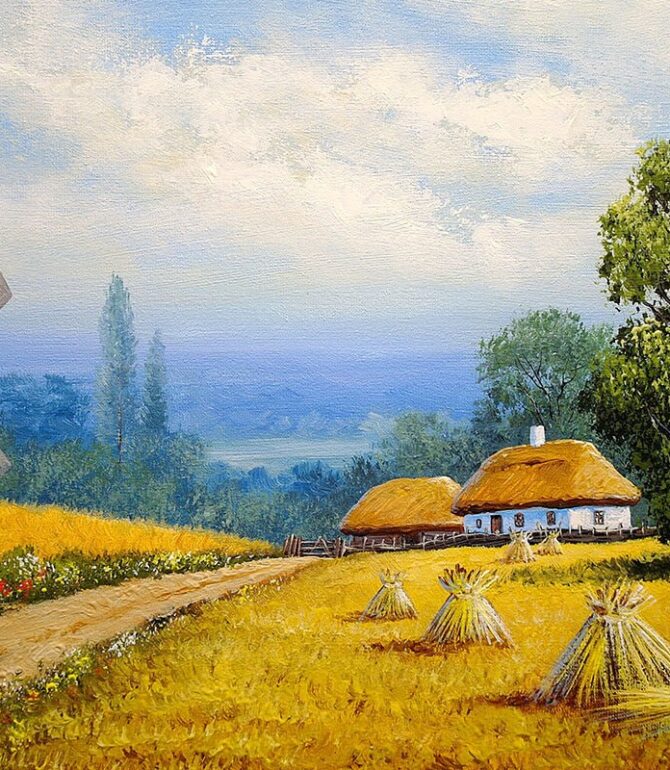 Paintings with Rural Houses in Villages