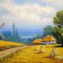 Landscape with rural houses, original oil painting