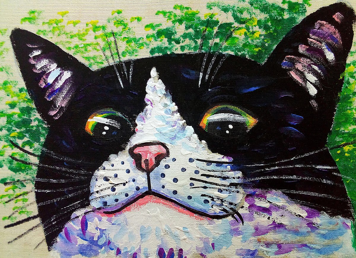 Oil painting cat face close up Oil painting cat face close up
