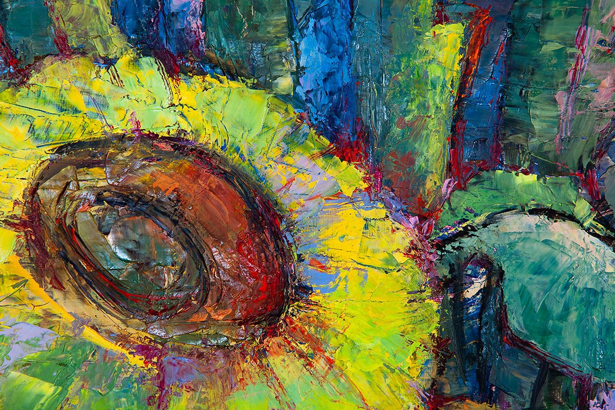 Oil painting with one creative sunflower