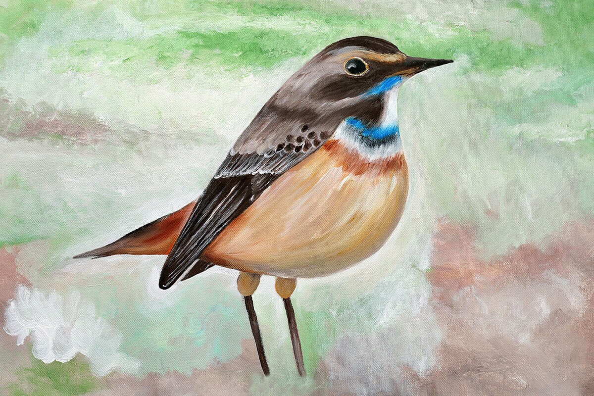 Painting of pretty Bluethroat bird