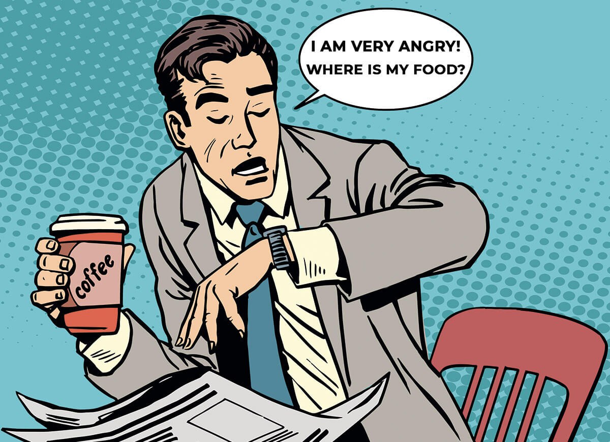 Illustration of a man not having time to eat