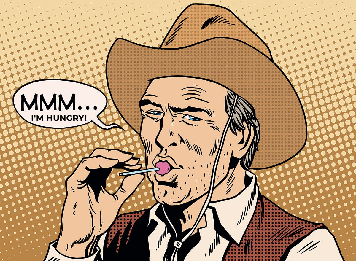 Hungry cowboy sucking candy