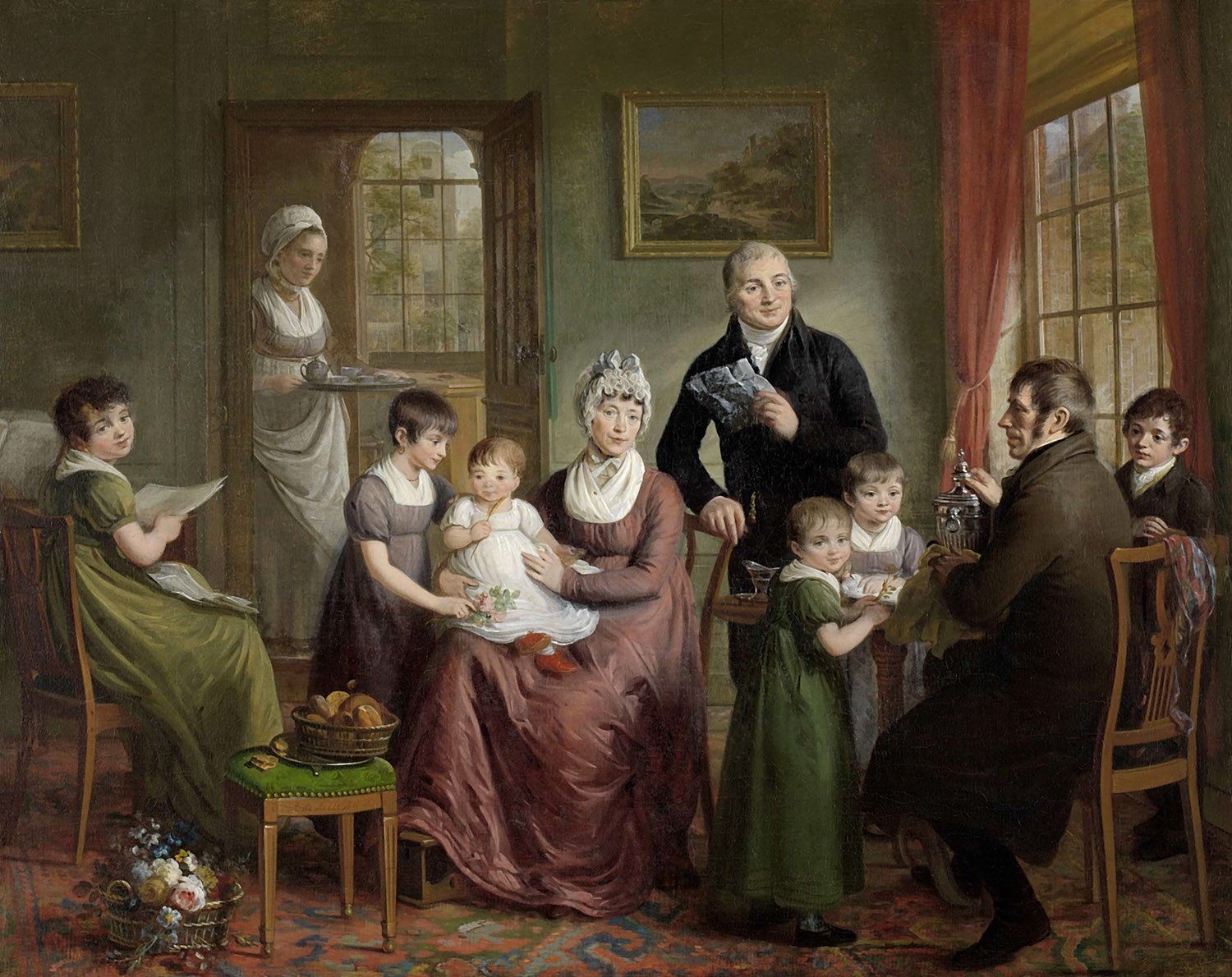 Portrait of the Family of Adriaan Bonebakker with Dirk L. Bennewitz, Artist: Adriaan de Lelie, 1809, Amsterdam, Netherlands, Original painting