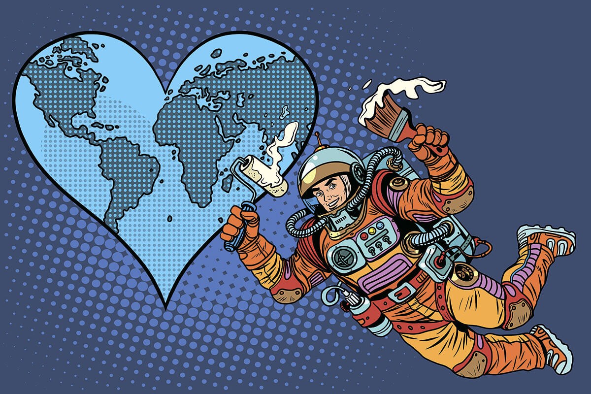 Picture of an astronaut who symbolizes love on the planet