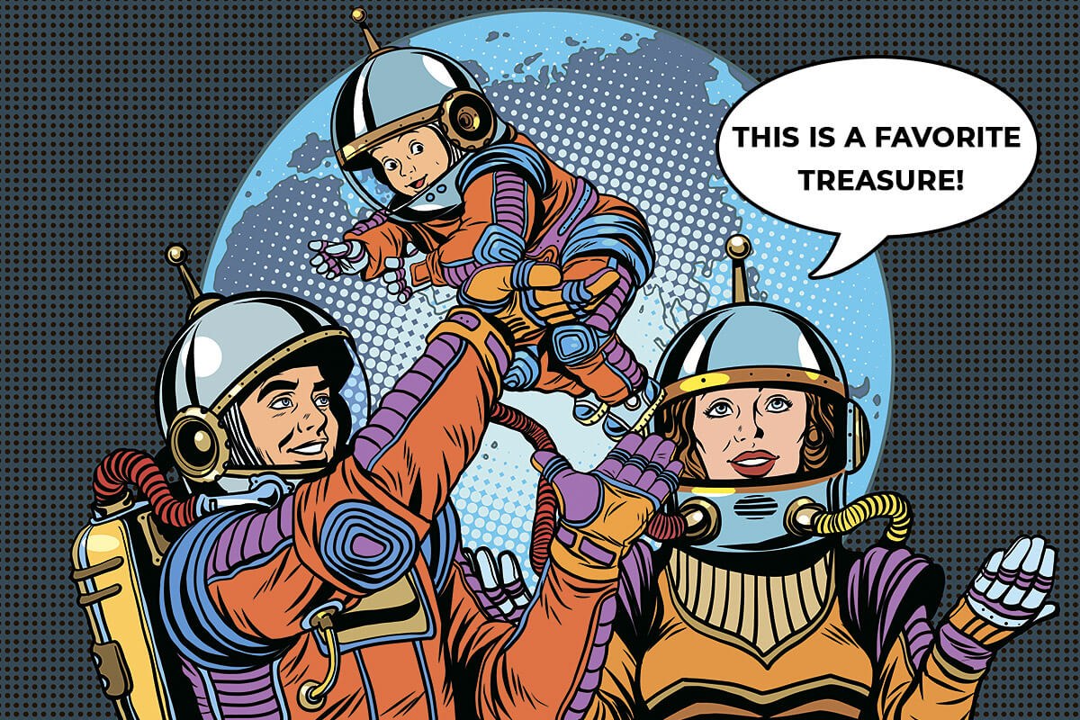 Married couple with child in space Married couple with child in space