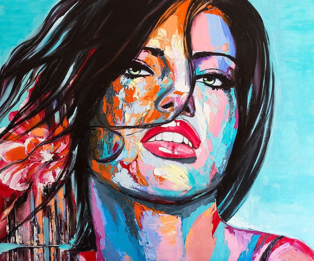 Original oil painting with attractive woman face