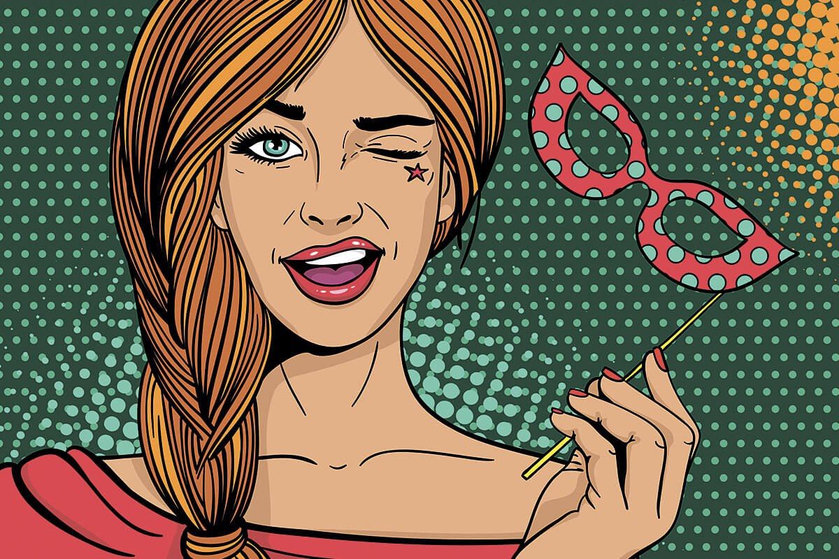Illustration of a winking glamorous woman Illustration of a winking glamorous woman