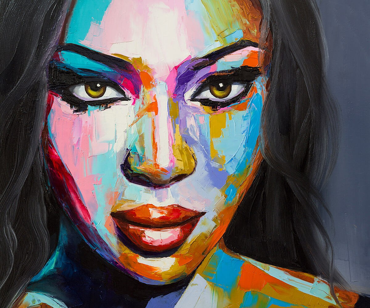 Oil painting with the face of a fantastic woman