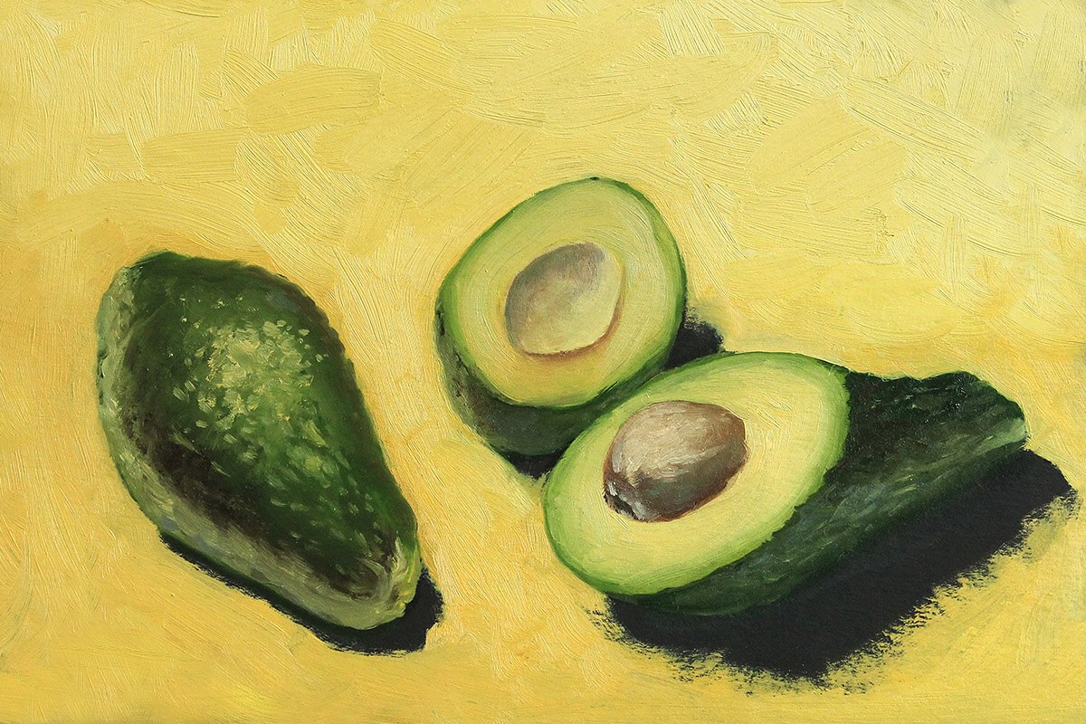 Original oil painting with avocado