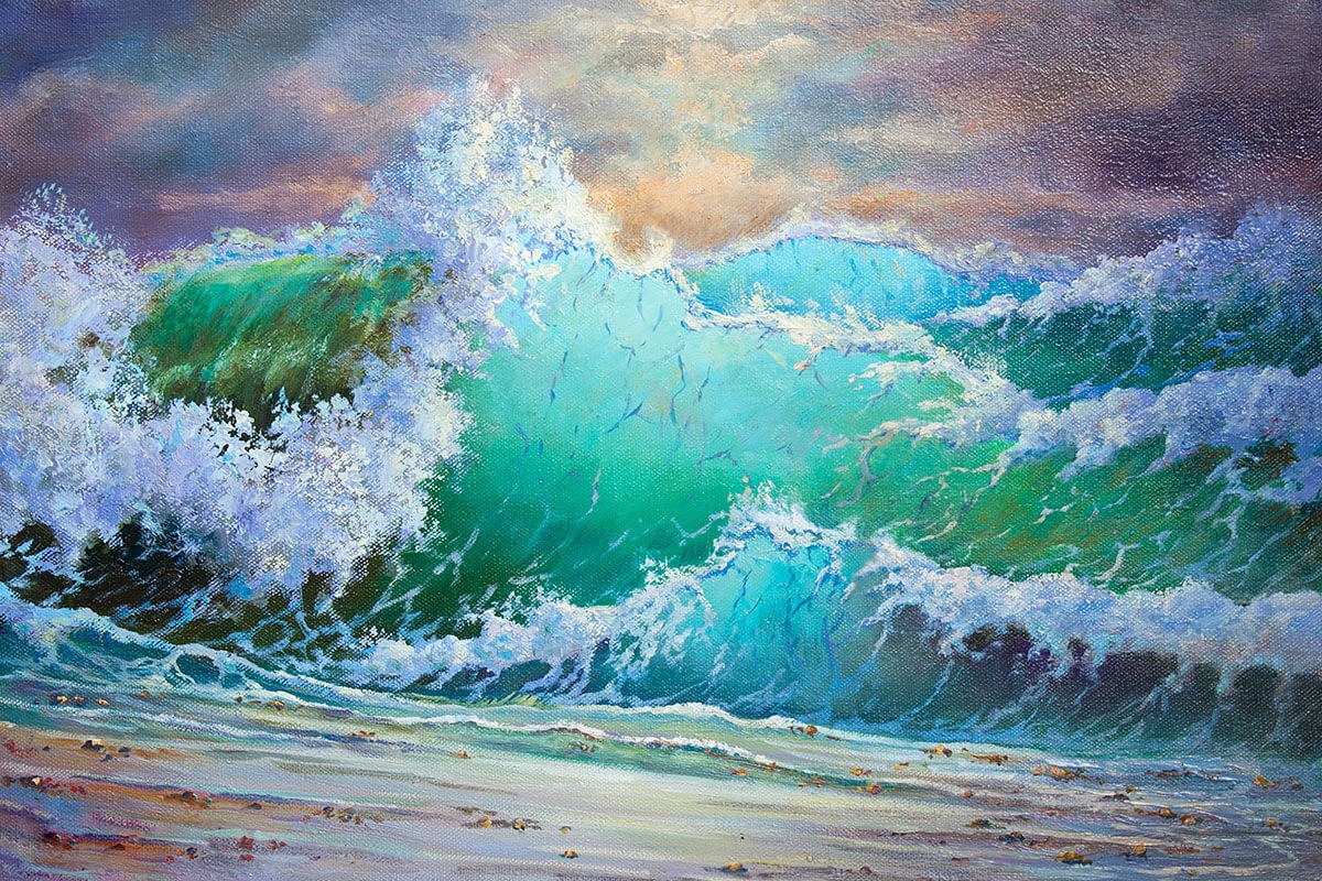 Strongly raging waves, original painting