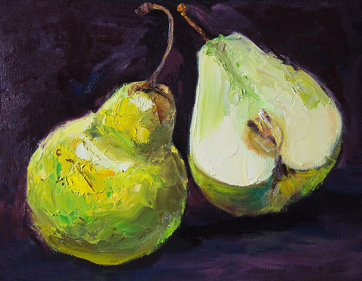 Original painting with two green pears