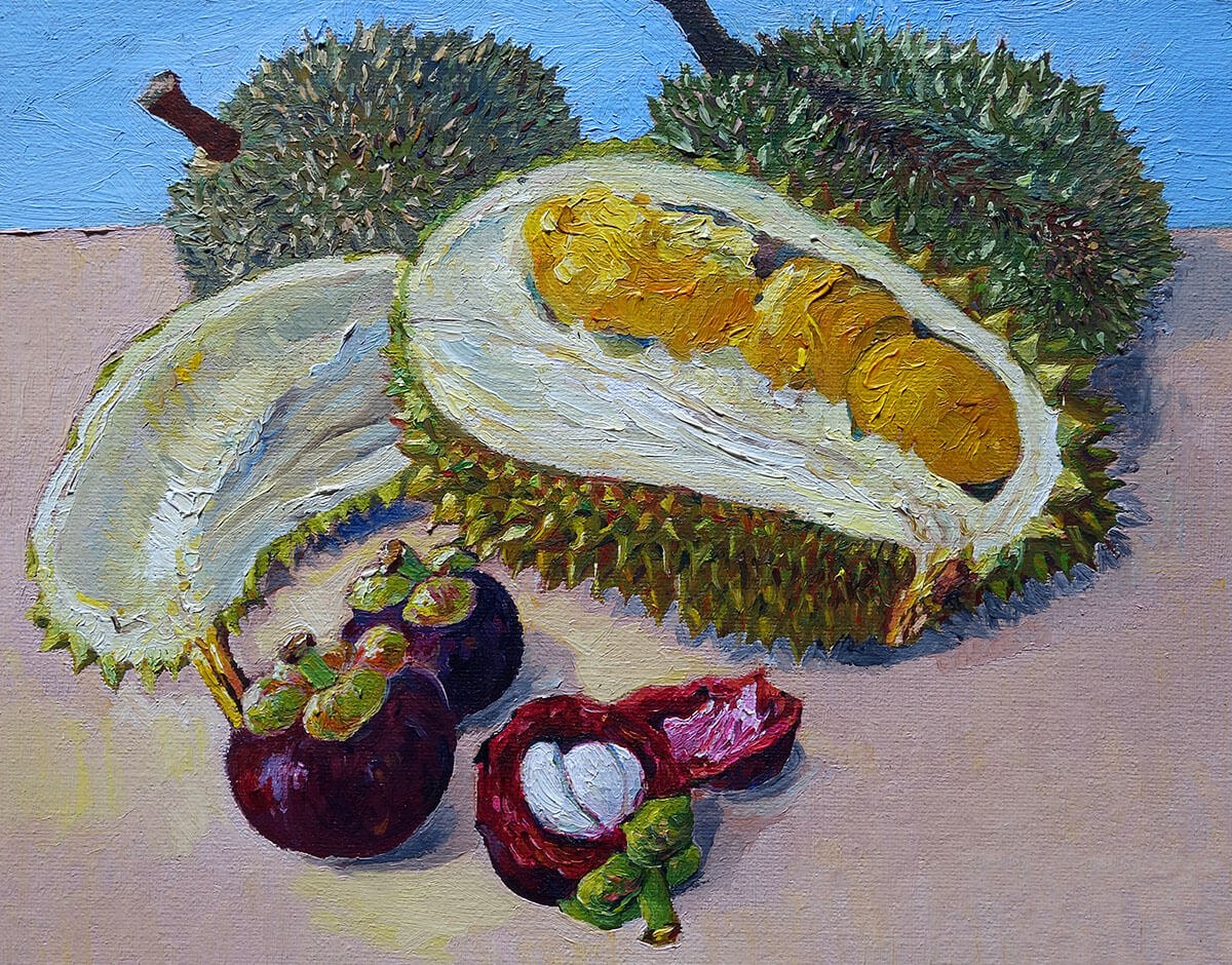 Oil painting set of exotic fruits