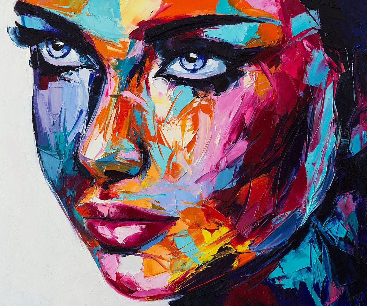 Attractive woman with bright face, original oil painting