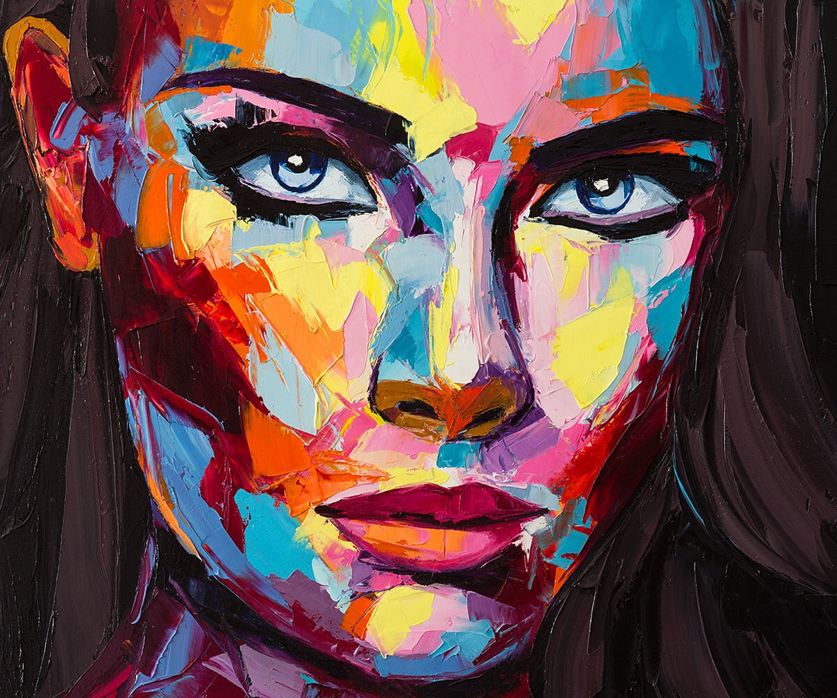 Girl face with blue eyes, original painting
