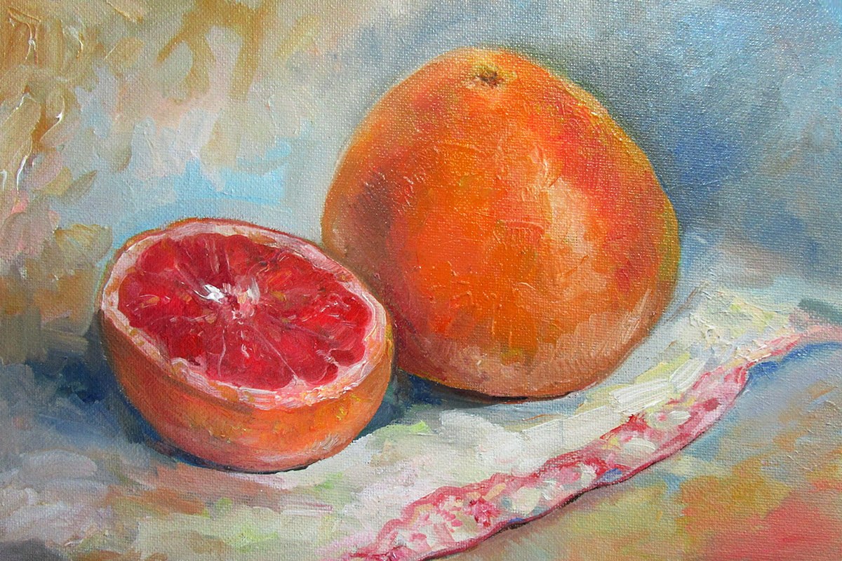 Oil painting on canvas delicious grapefruit