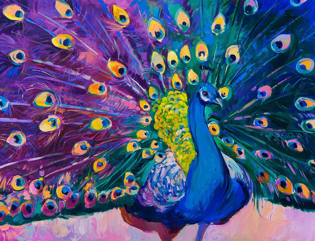 Oil painting on canvas bright peacock