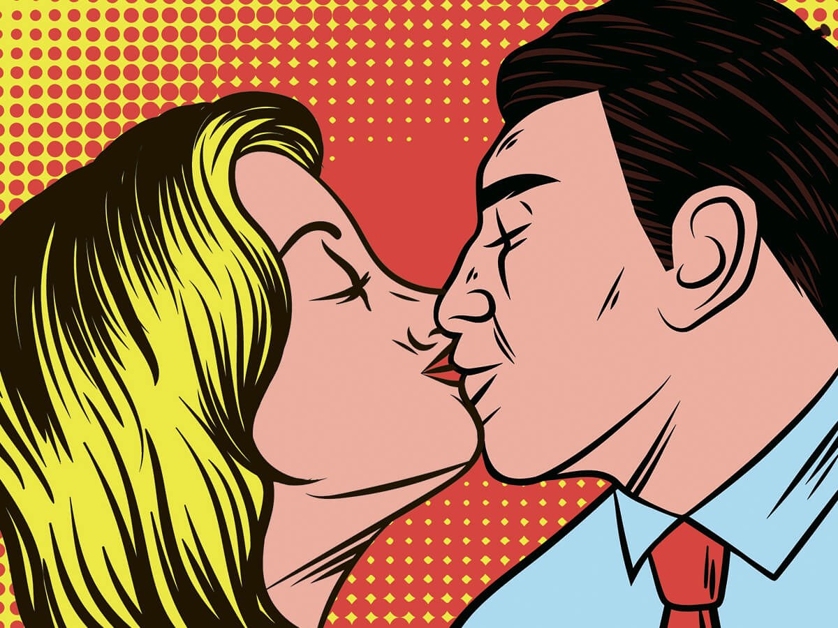 Picture of a romantic couple and their strong kiss