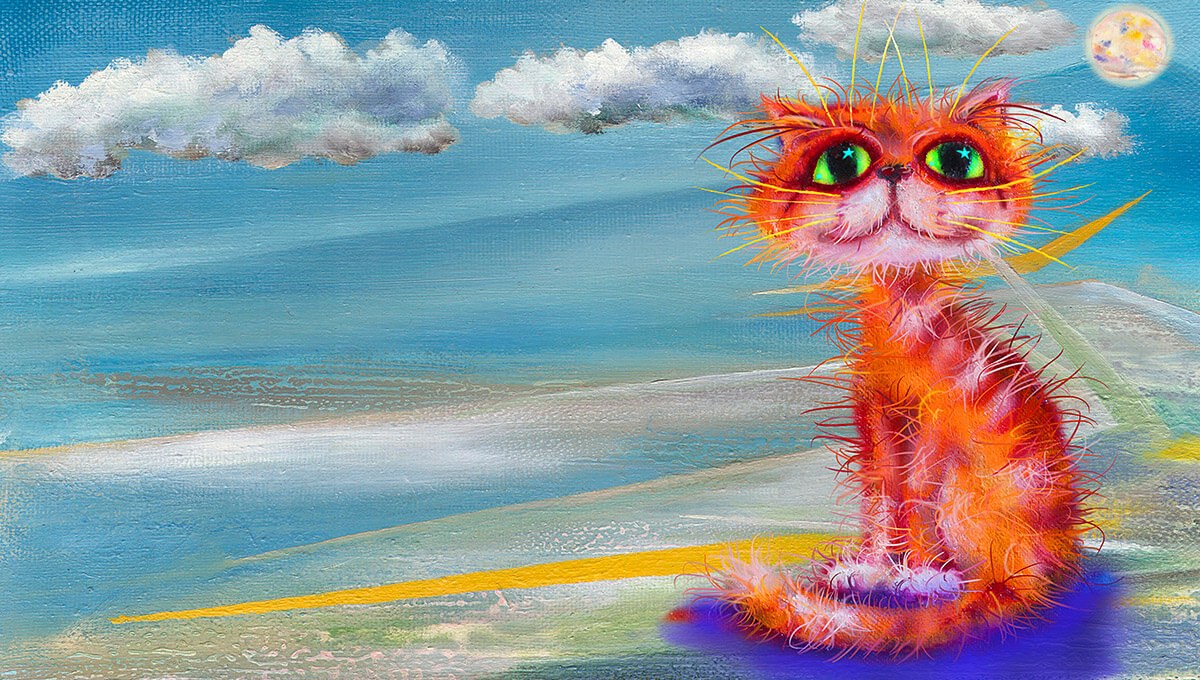 Funny cat on the background of the sea Funny cat on the background of the sea