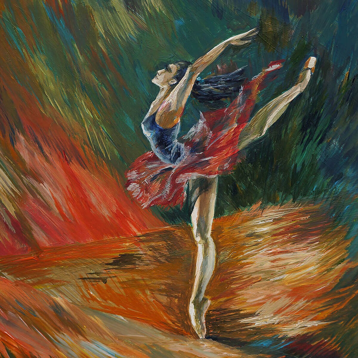 Painting with a dancing ballerina in a red tutu