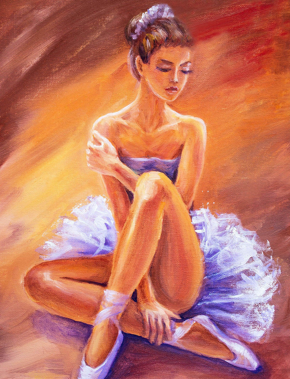 Cute ballerina sitting in a tutu, oil painting