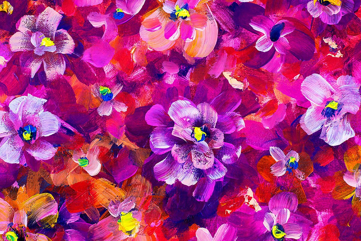 Many beautiful violets, original painting