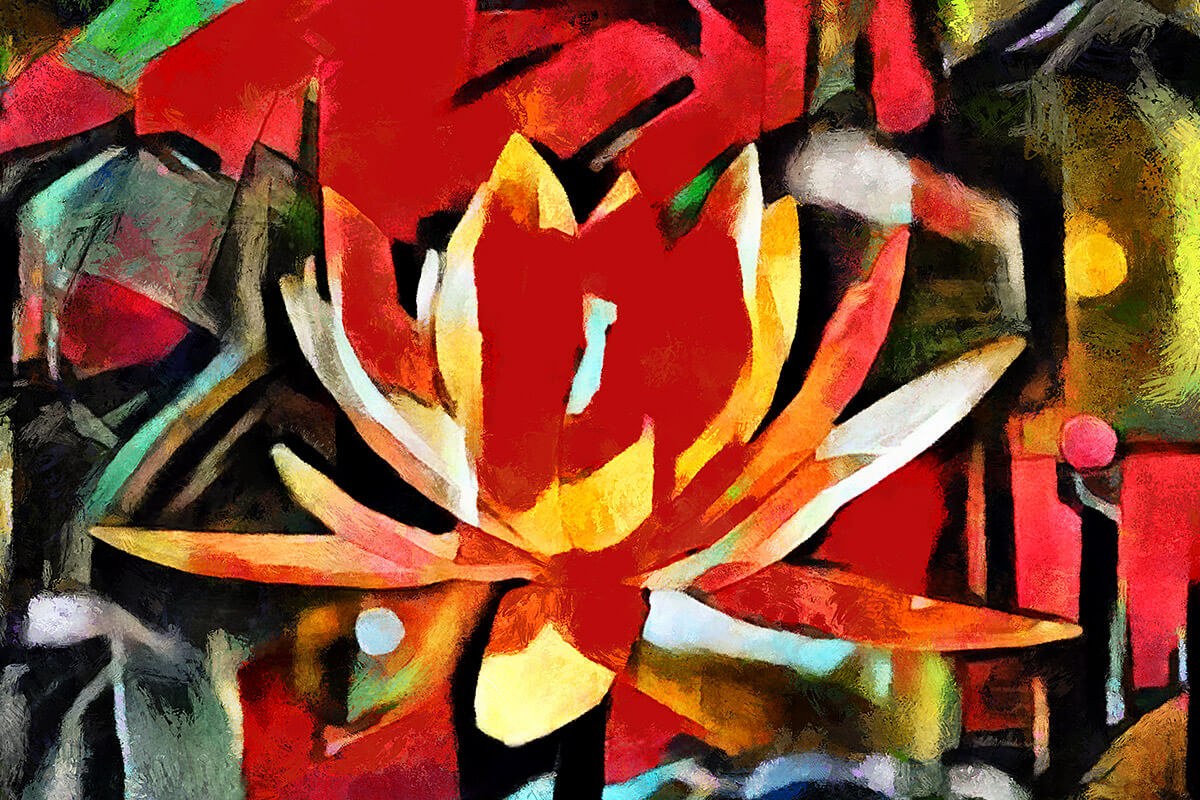Original oil painting with lotus flower