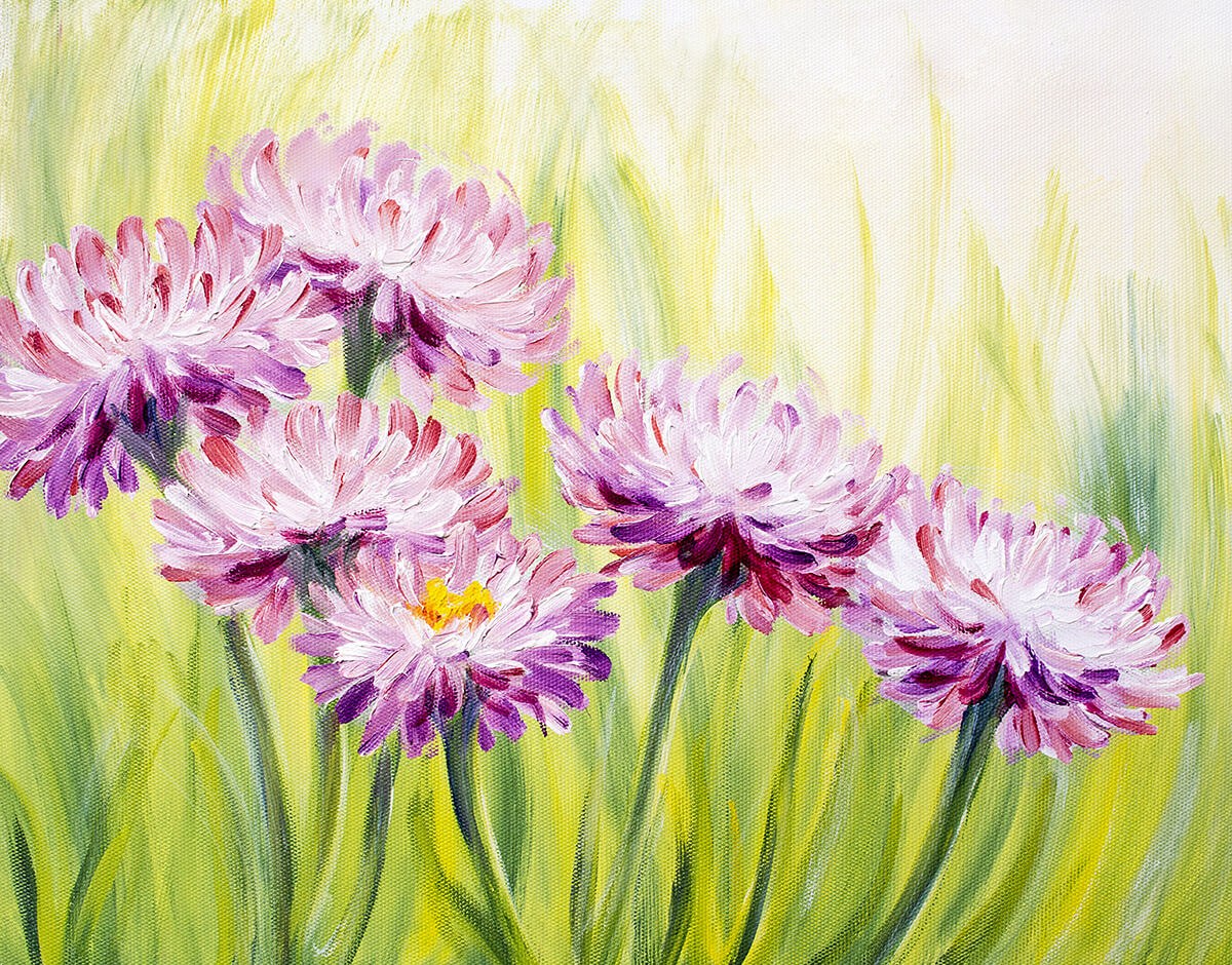 Beautiful wild daisies, oil painting