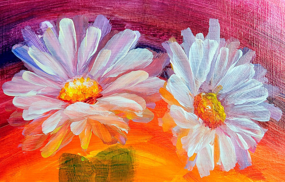 Oil painting with wildflowers daisies