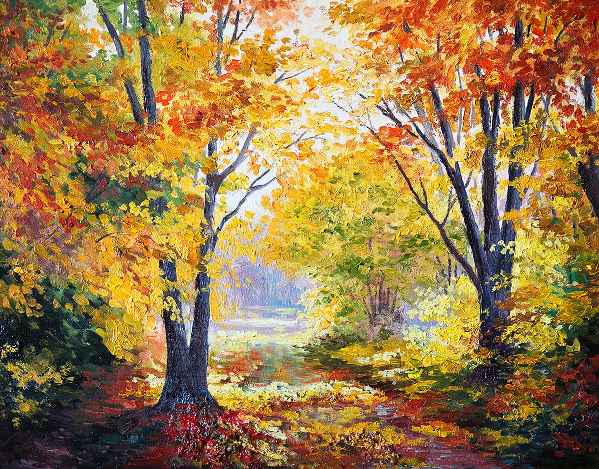 Autumn forest landscape, oil painting on canvas