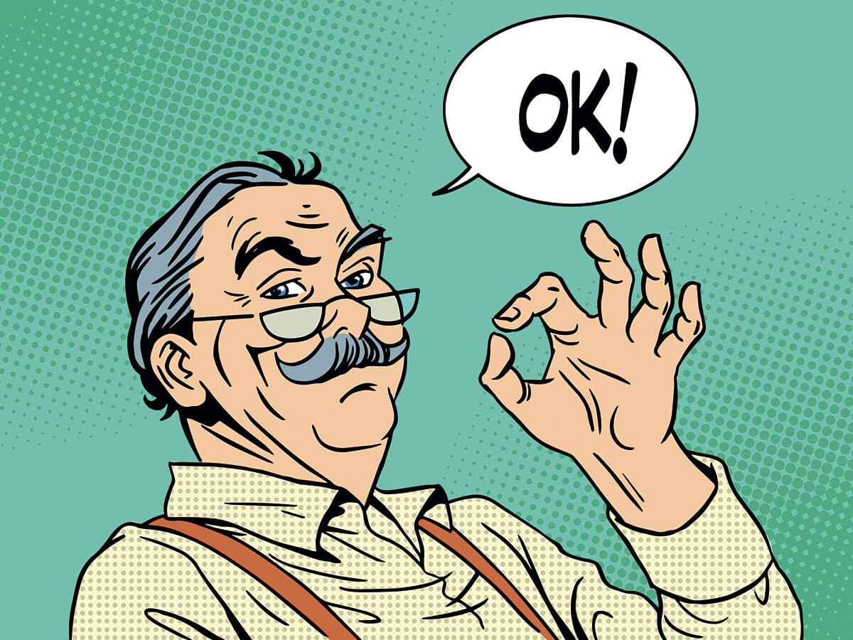 Elderly man shows gesture fingers that all is well