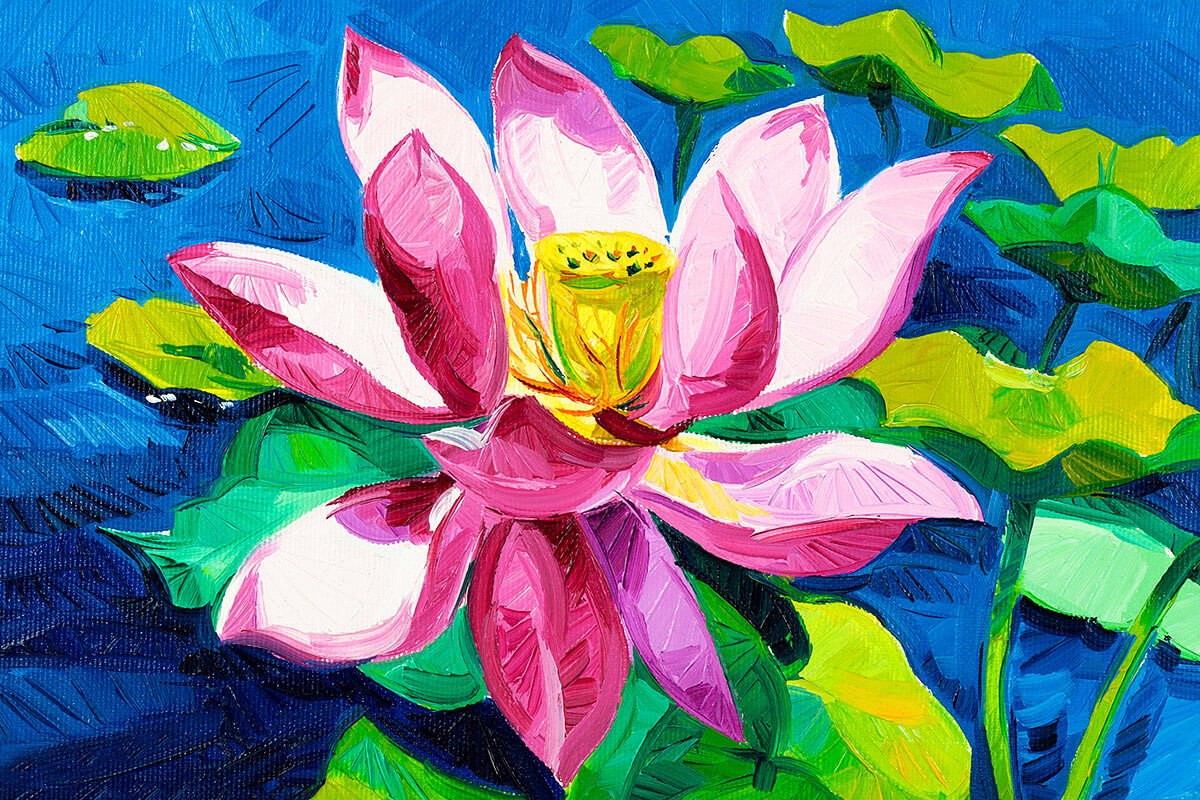 Oil painting with gorgeous water lily