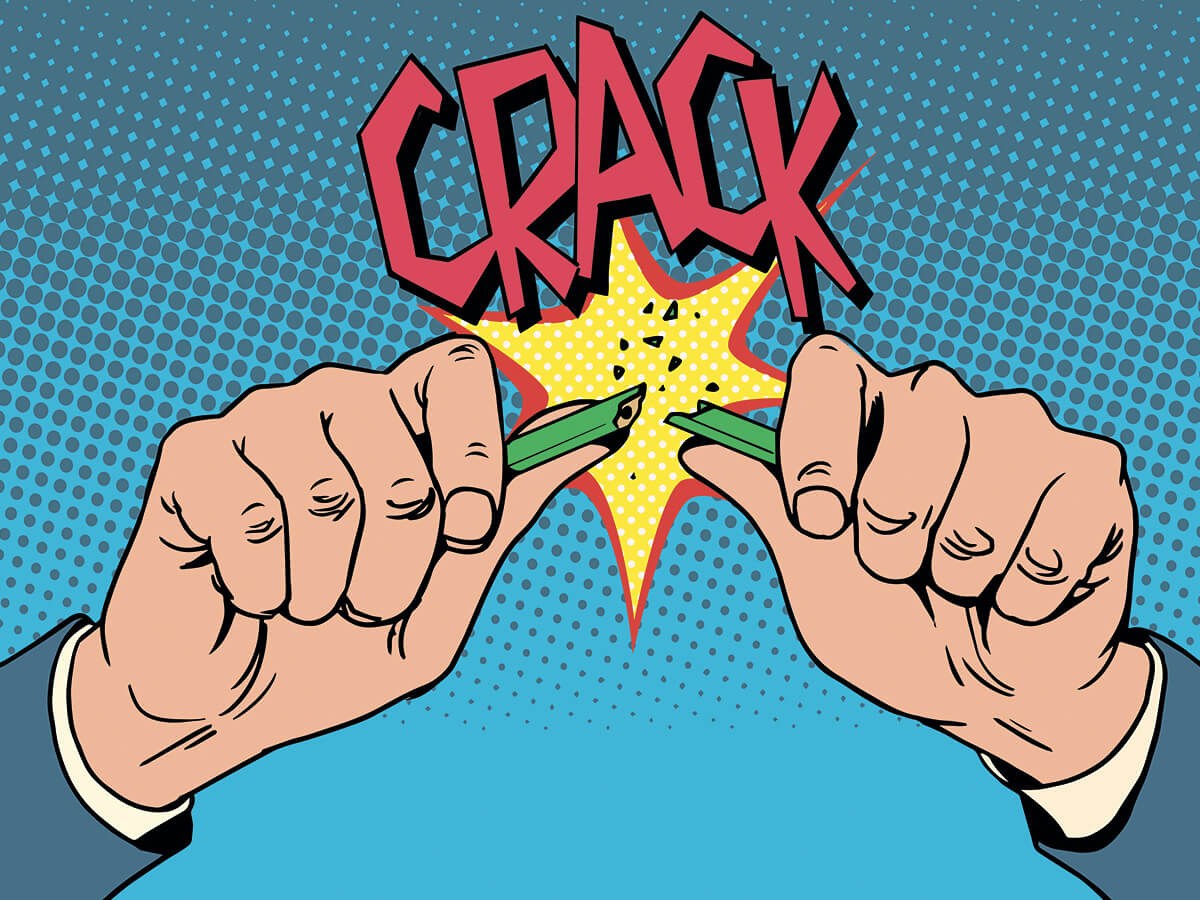 Strong hands broke a pencil and a Crack sound