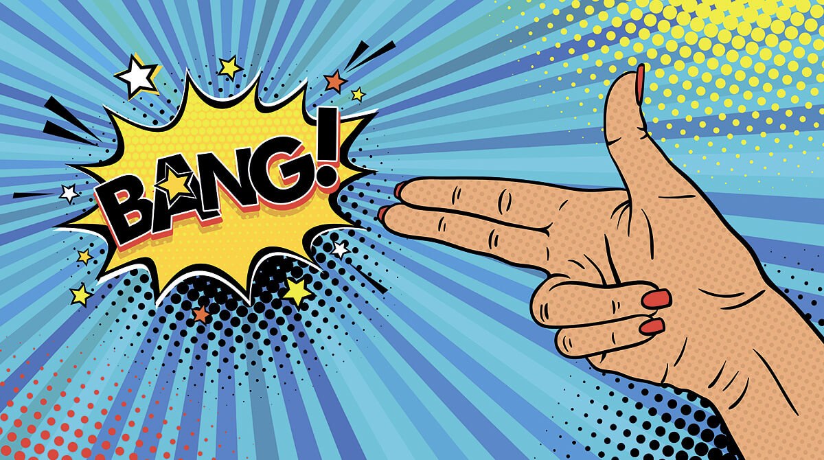 Woman's hand makes a Bang gesture