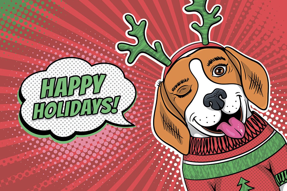 Cute dog wishes happy holidays