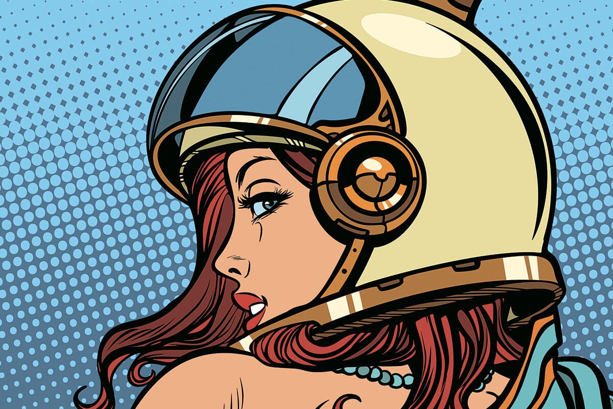 Pretty woman in astronaut costume