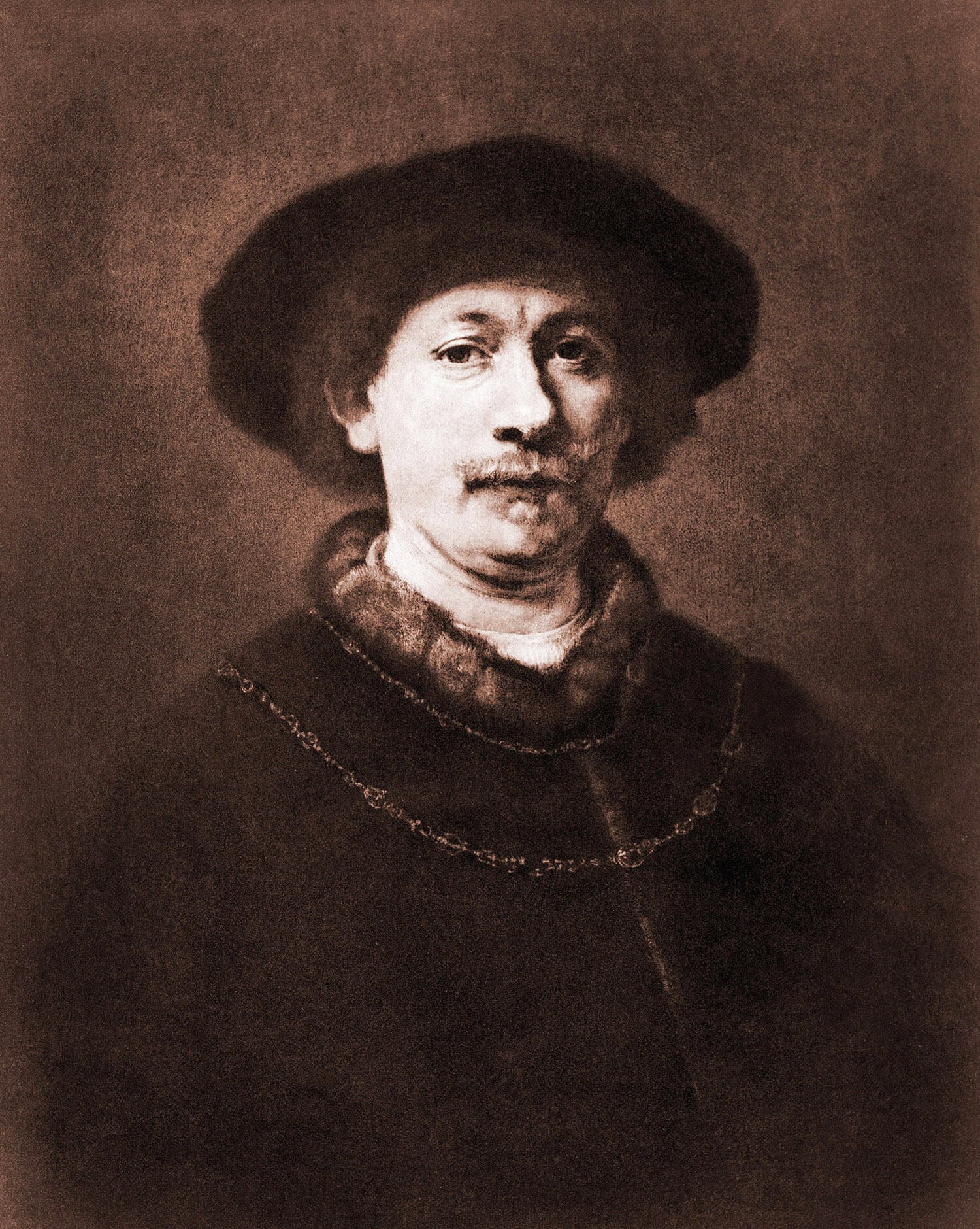 Rembrandt van Rijn 1606-1669. Engraving Of 1643 Self-Portrait, Painter: Rembrandt van Rijn, 1643, Amsterdam, Netherlands, Original painting Rembrandt van Rijn 1606-1669. Engraving Of 1643 Self-Portrait, Painter: Rembrandt van Rijn, 1643, Amsterdam, Netherlands, Original painting