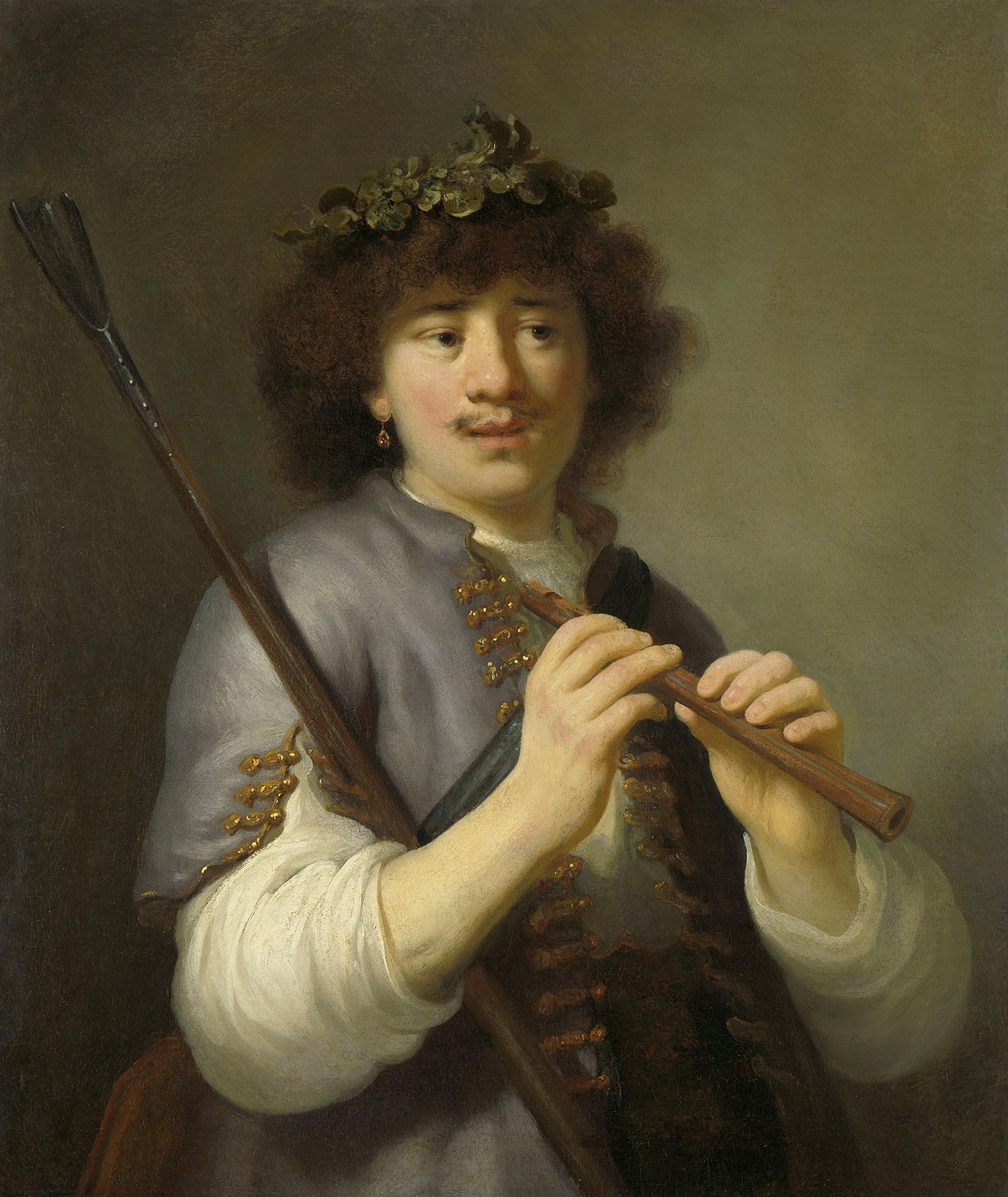 Rembrandt as Shepherd with Staff and Flute, Painter: Govert Flinck, 1636, Amsterdam, Netherlands, Original painting Rembrandt as Shepherd with Staff and Flute, Painter: Govert Flinck, 1636, Amsterdam, Netherlands, Original painting