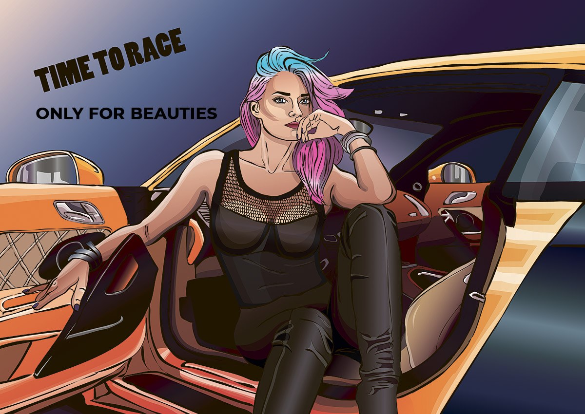 Beautiful woman sitting on the driver's seat of a sports car