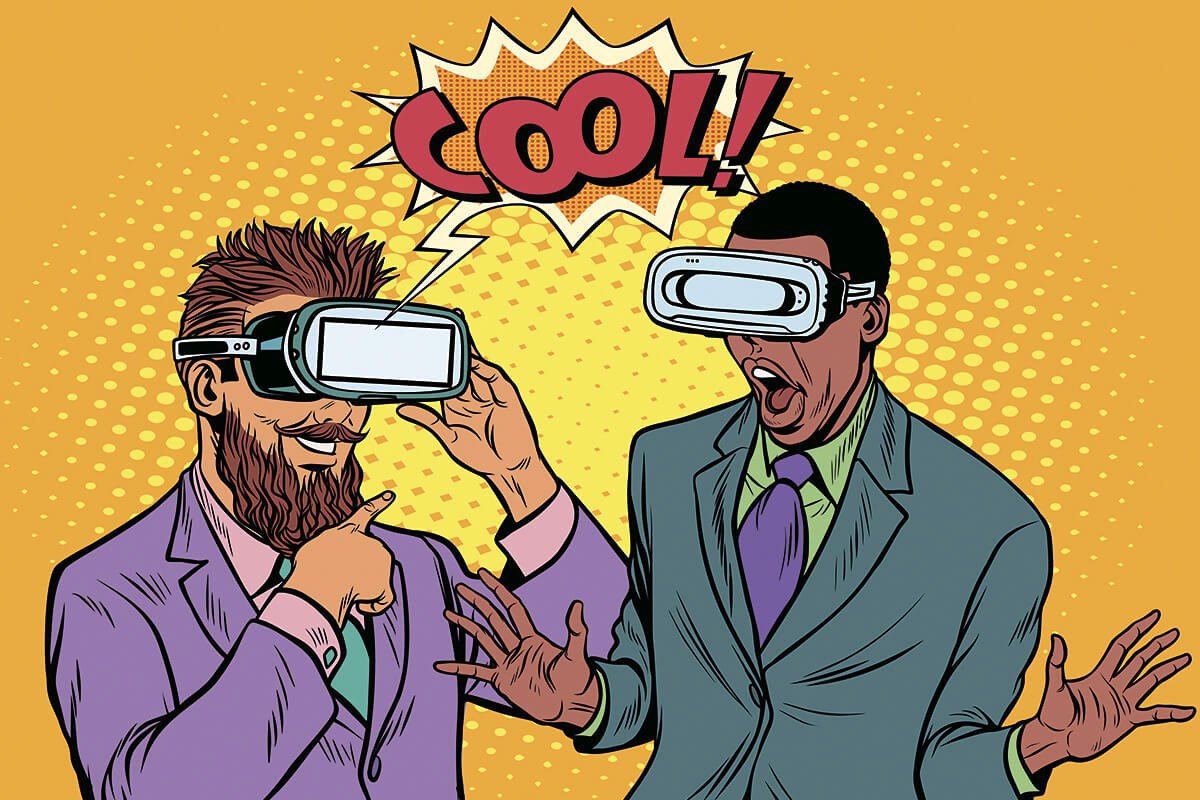 Two business men watching virtual reality glasses Two business men watching virtual reality glasses