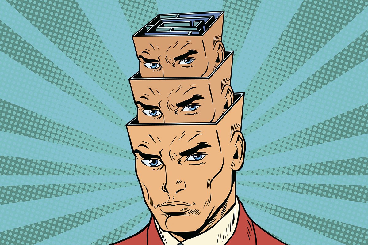 Funny picture with a man who has a transformer head