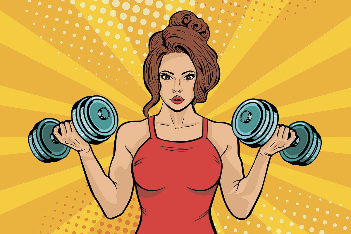 Picture of a sports woman with dumbbells in her hands